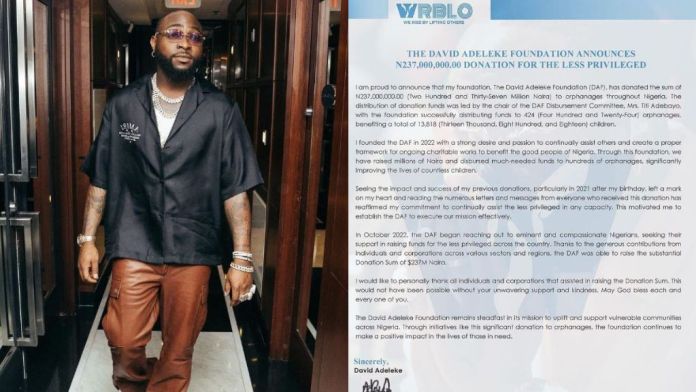 singer davido disburses n237m to the less privileges through the adeleke foundation